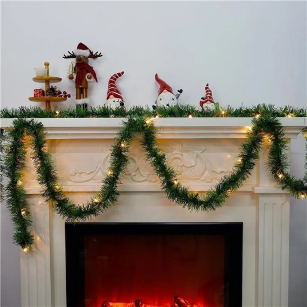 50FT Pre-lit Christmas Green Garland, Lighted Artificial Pine Garlands